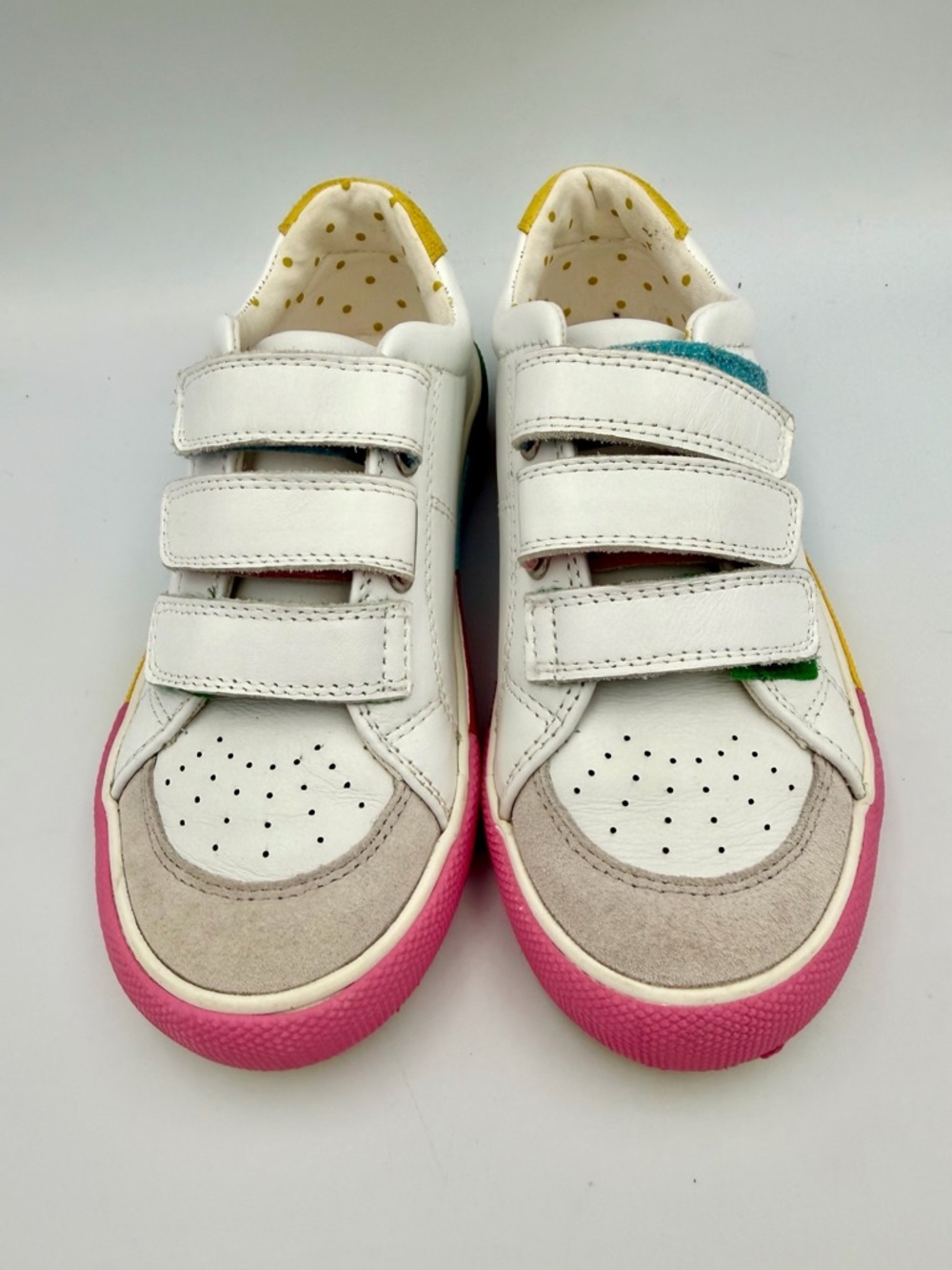 Mini Boden White Sneakers with Pink & Yellow Accents